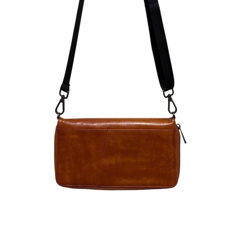 Gallaway Leather Cognac Crossbody Wallet‎ Bag Women Small EUC Travel Minimalist